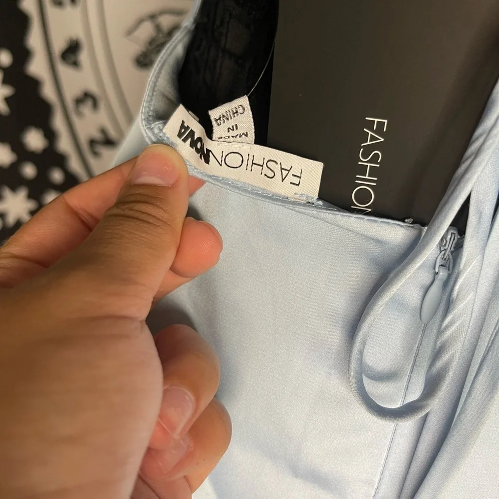 (BNWT) Fashion Nova Blue Satin Mini Dress - Picture 6 of 7